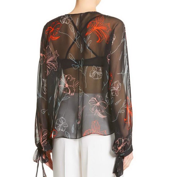 Diane von Furstenberg Sheer Tie Neck Silk Blouse - Picture 3 of 11
